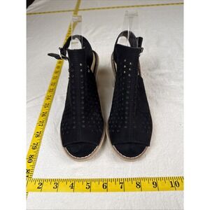 Chinese Laundry Black Suede Block Heel Boho Ankle Strap Peep Toe Shoes Sz 7.5
